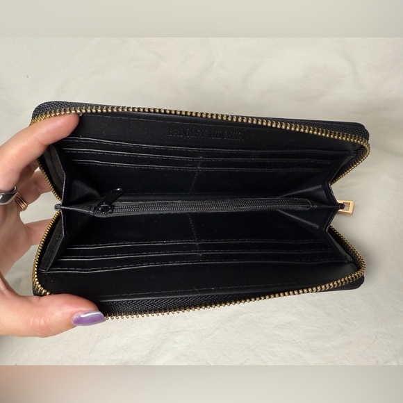 Badgley Mischka Black Faux Leather with Gold Studs Zipper Wallet - Picture 5 of 10